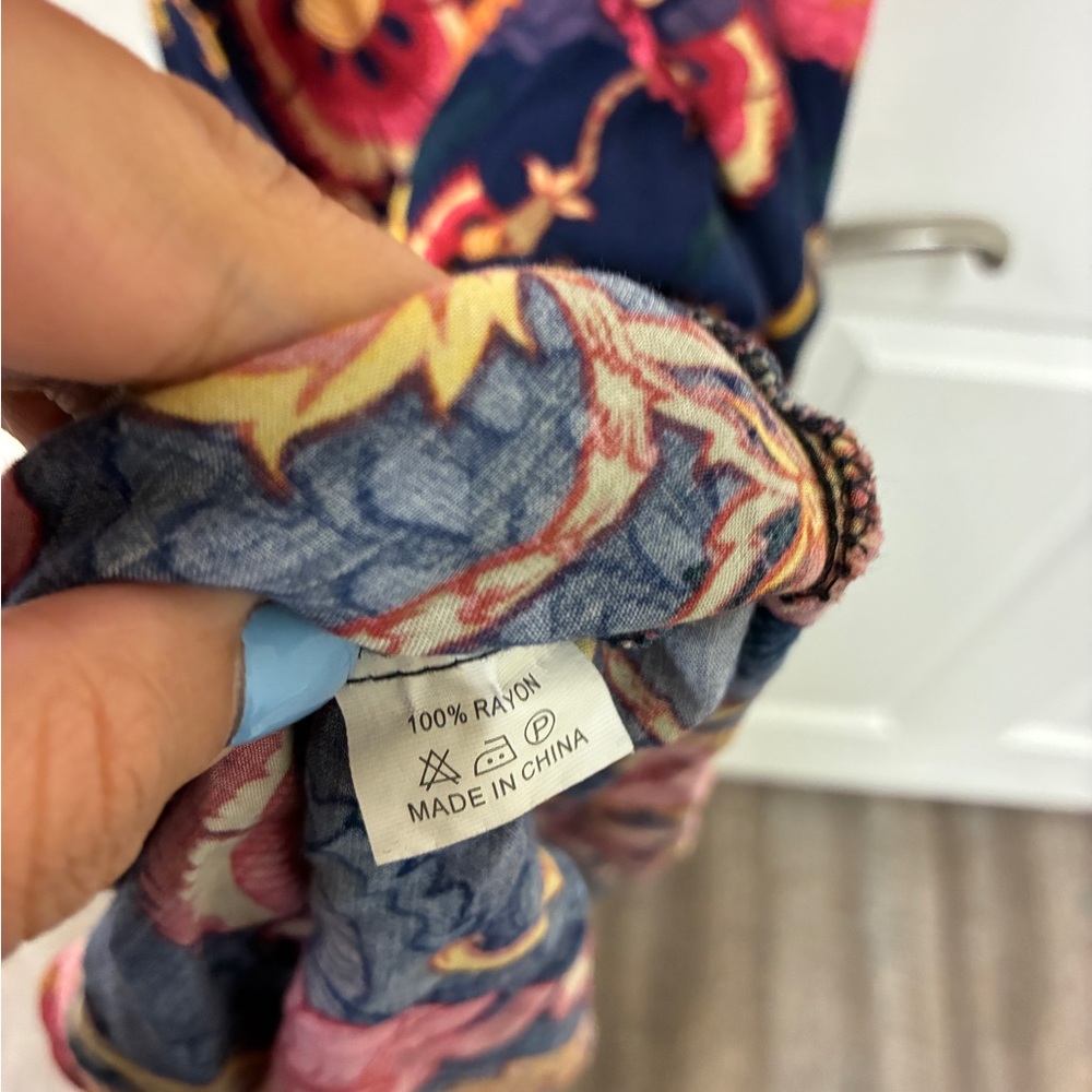 Japna Navy Floral Halter Back-Tie Maxi Dress with Pink & Orange Blooms - Picture 7 of 7